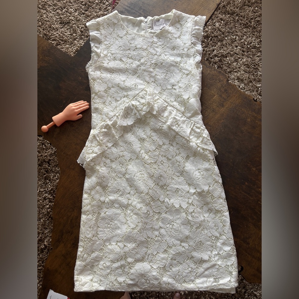 Chandler Henry Ivory Lace Peplum Sheath Dress Made USA